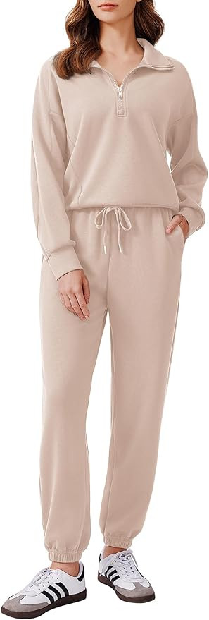 PINSPARK 2 Piece Sets for Women 2024 Fall Outfits Tracksuit Long Sleeve Half Zip Sweatshirt Jogge... | Amazon (US)