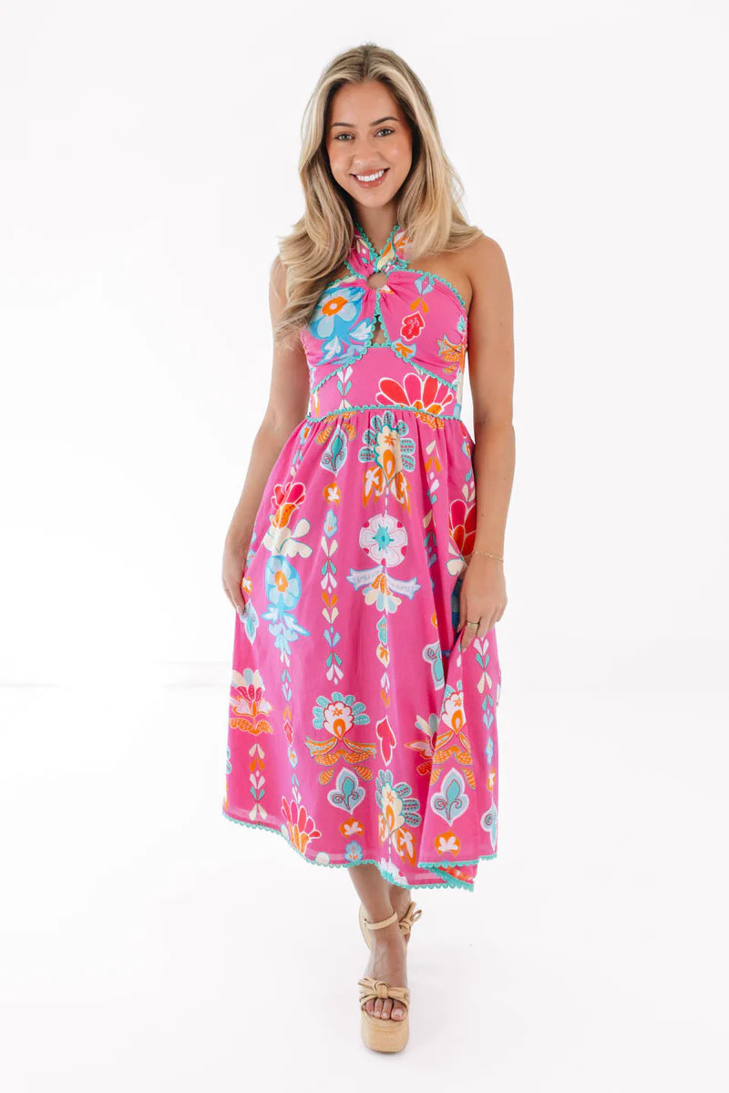 PREORDER The Sailor Ric Rac Cross Midi Dress - Hot Pink | The Impeccable Pig
