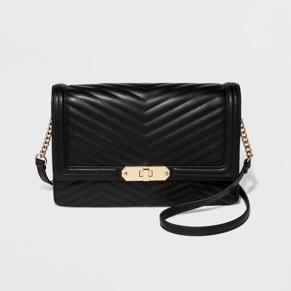 Quilted Flap Lock Crossbody Bag - A New Day Black, Women's | Target