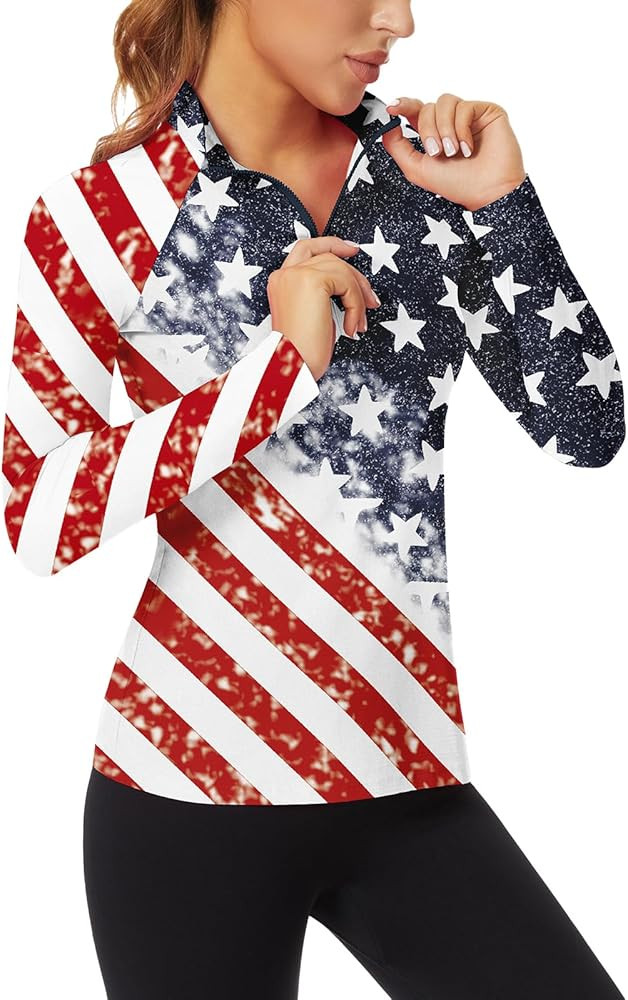 WOWENY Women's Long Sleeve Athletic Shirts Quarter Zip Pullover Collared T-Shirt Workout Print Te... | Amazon (US)