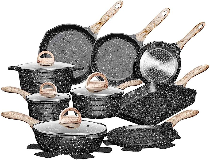 JEETEE Pots and Pans Set Nonstick 20pcs, Healthy Kitchen Cookware Sets, Induction Cooking Set W/G... | Amazon (US)