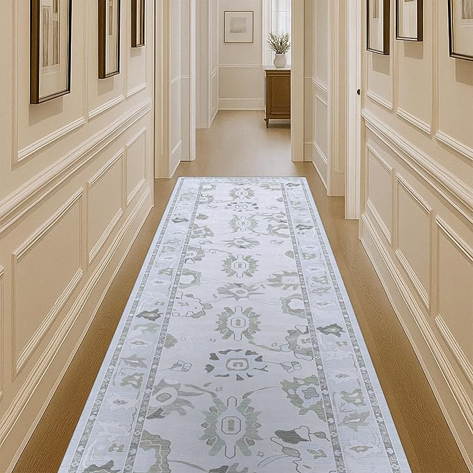 Cream Beige Oushak Runner Rug, Modern Runners, Turkish, Eclectic, Floral, Pastel, Washable, Small... | Amazon (US)