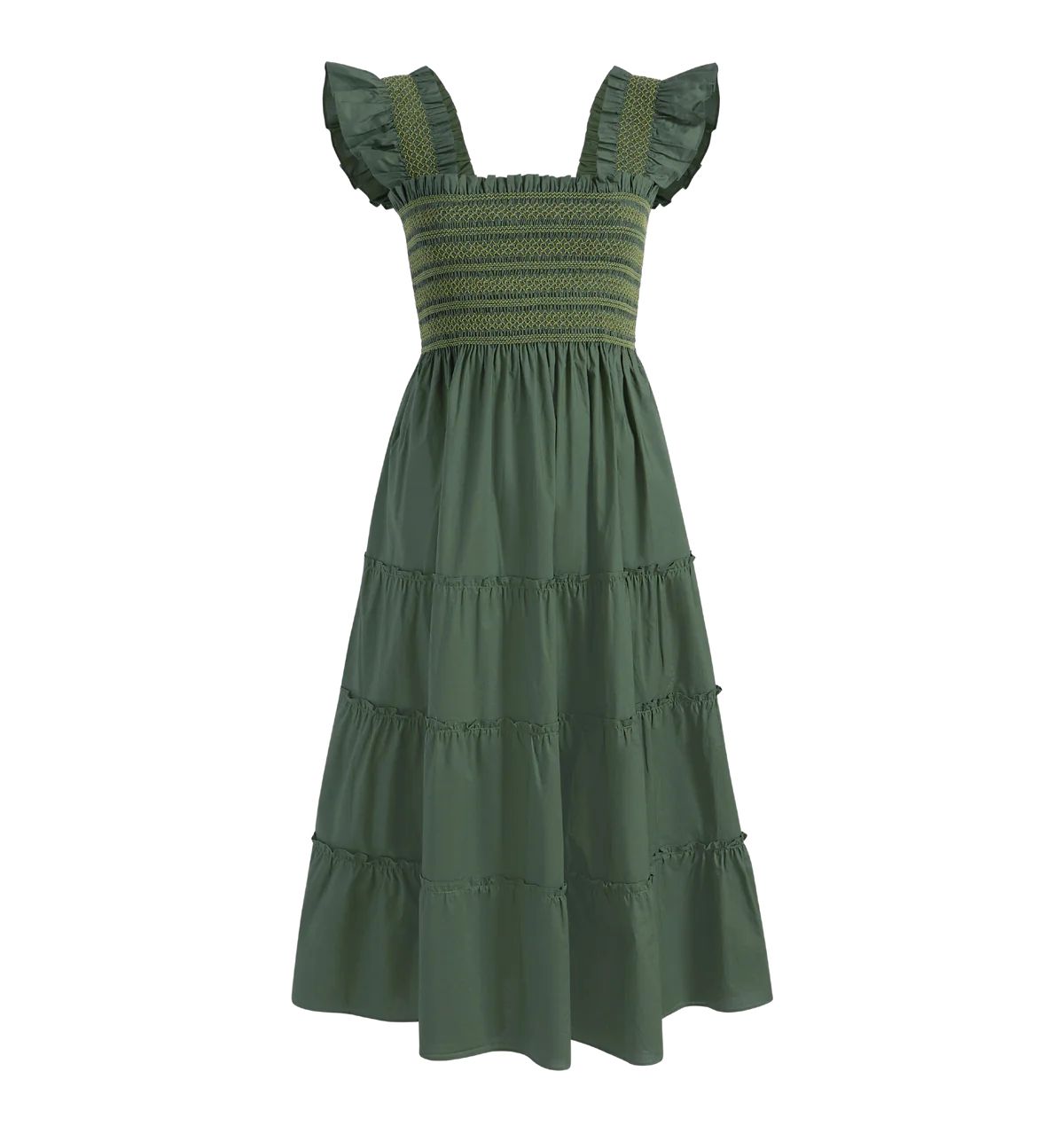 The Ellie Nap Dress in Leaf Green Cotton | Over The Moon