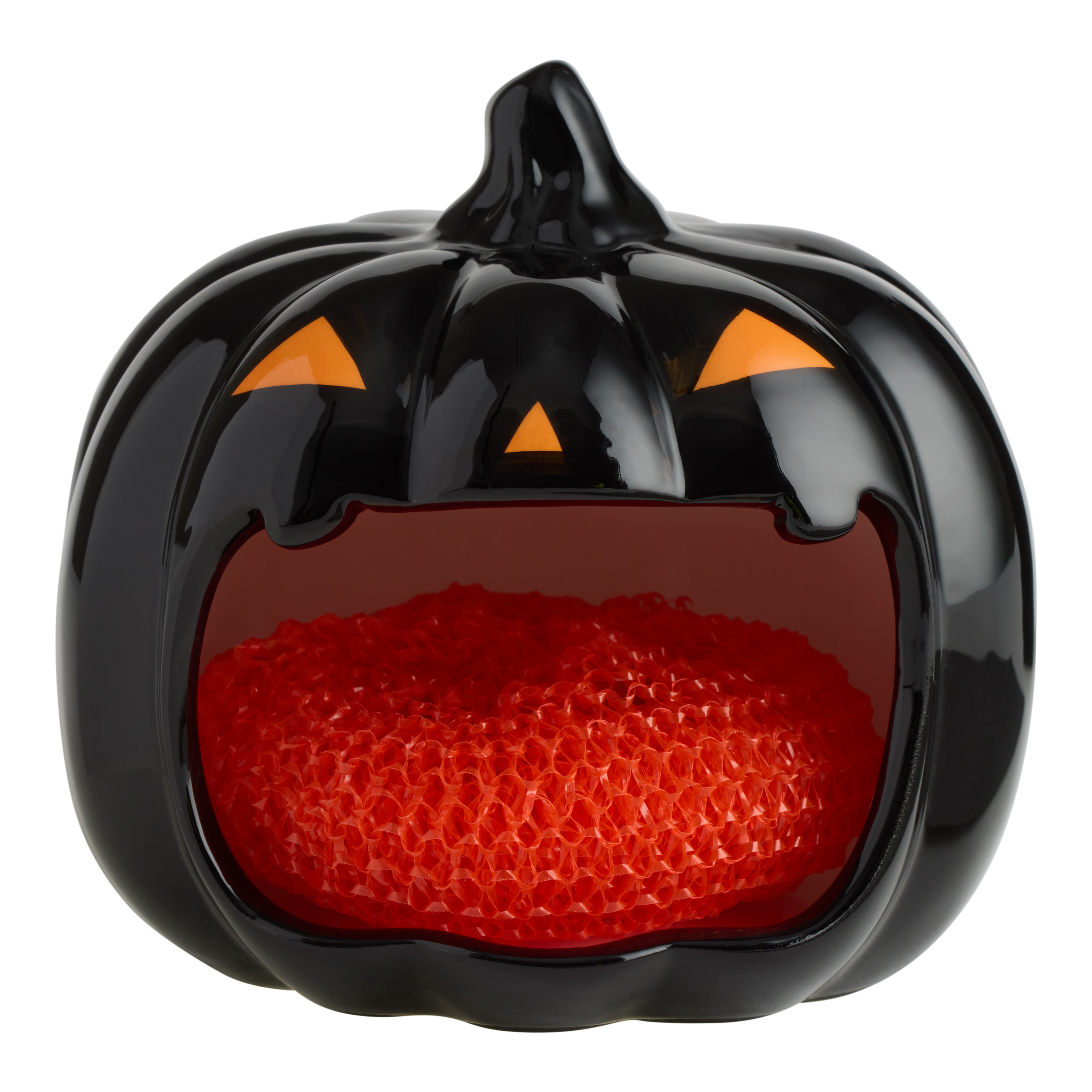 Black and Orange Pumpkin Figural Sponge Holder with Scourer | World Market