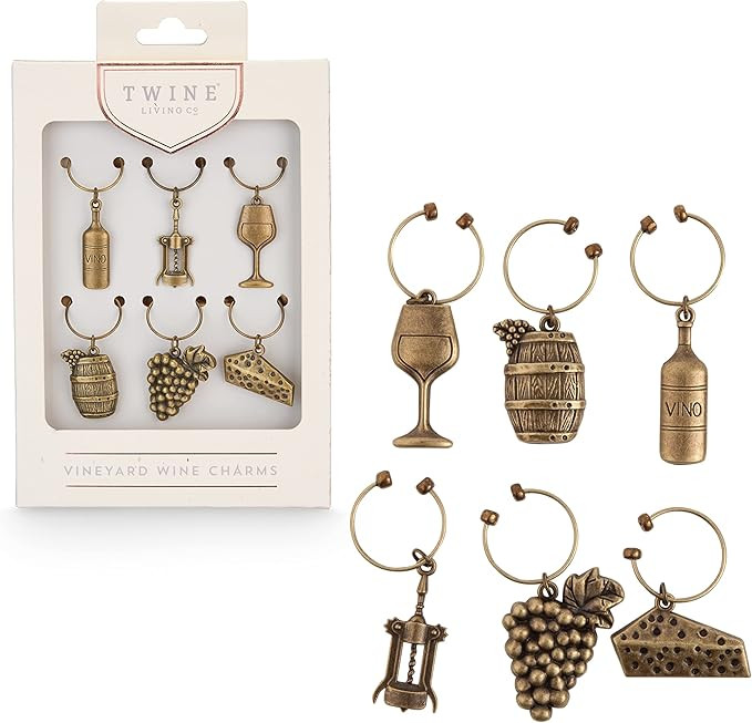 Twine Antiqued farmhouse decor wine charms and drink markers for wine glasses, 6 count | Amazon (US)