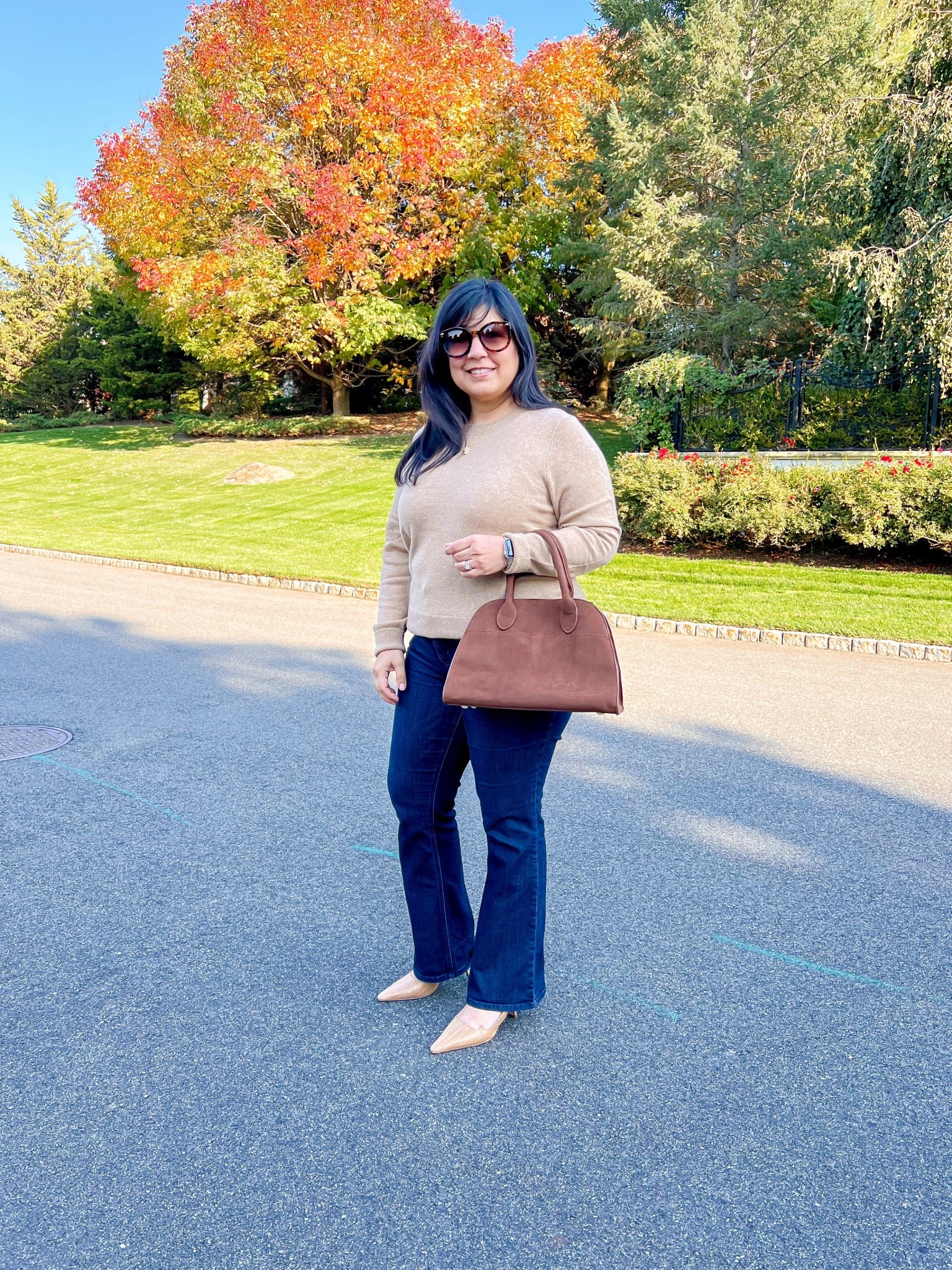 Capsule Wardrobe staples! J. Crew crewneck cashmere sweater size large. Wit and Wisdom bootcut jeans size 12 petite. Sam Edelman slingback heels true to size. Amazon chocolate brown suede bag and sunglasses. Easy fall and winter outfit to put together for business casual workwear or everyday casual wear! 



#LTKOver40 #LTKMidsize #LTKPetite
