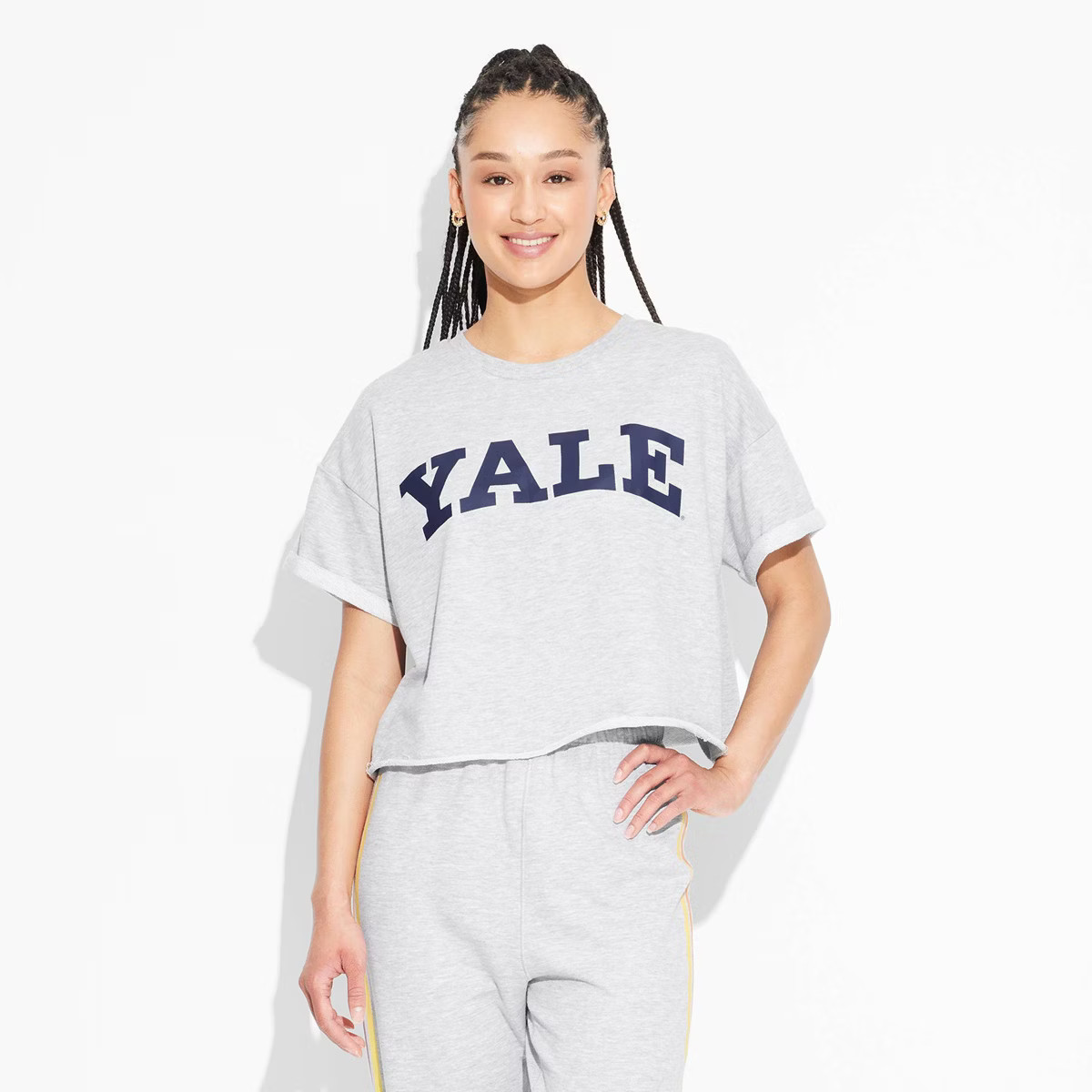 Women's Yale Boxy Cropped Short Sleeve Graphic T-Shirt - Gray | Target