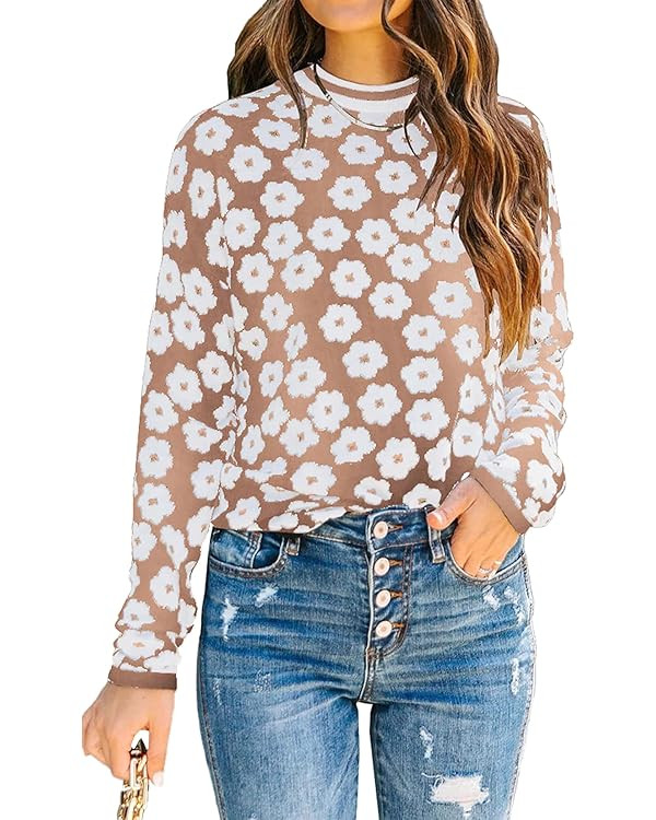 PRETTYGARDEN Women's Knit Sweater Casual Crewneck Long Sleeve Floral Print Lightweight Pullover S... | Amazon (US)