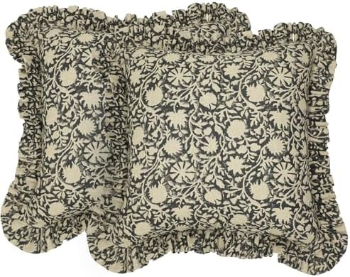 Pack of 2 Thick Linen 14x14 Inch Handcrafted Decorative Both Side Block Printed Soft Ruffle Throw... | Amazon (US)