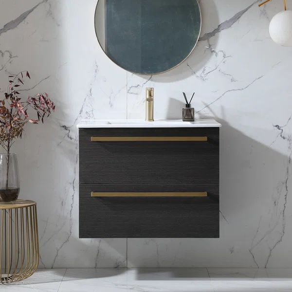 Kezzy 30" Black Modern Wall Mounted Single Bathroom Vanity with Ceramic Vanity Set | Wayfair North America