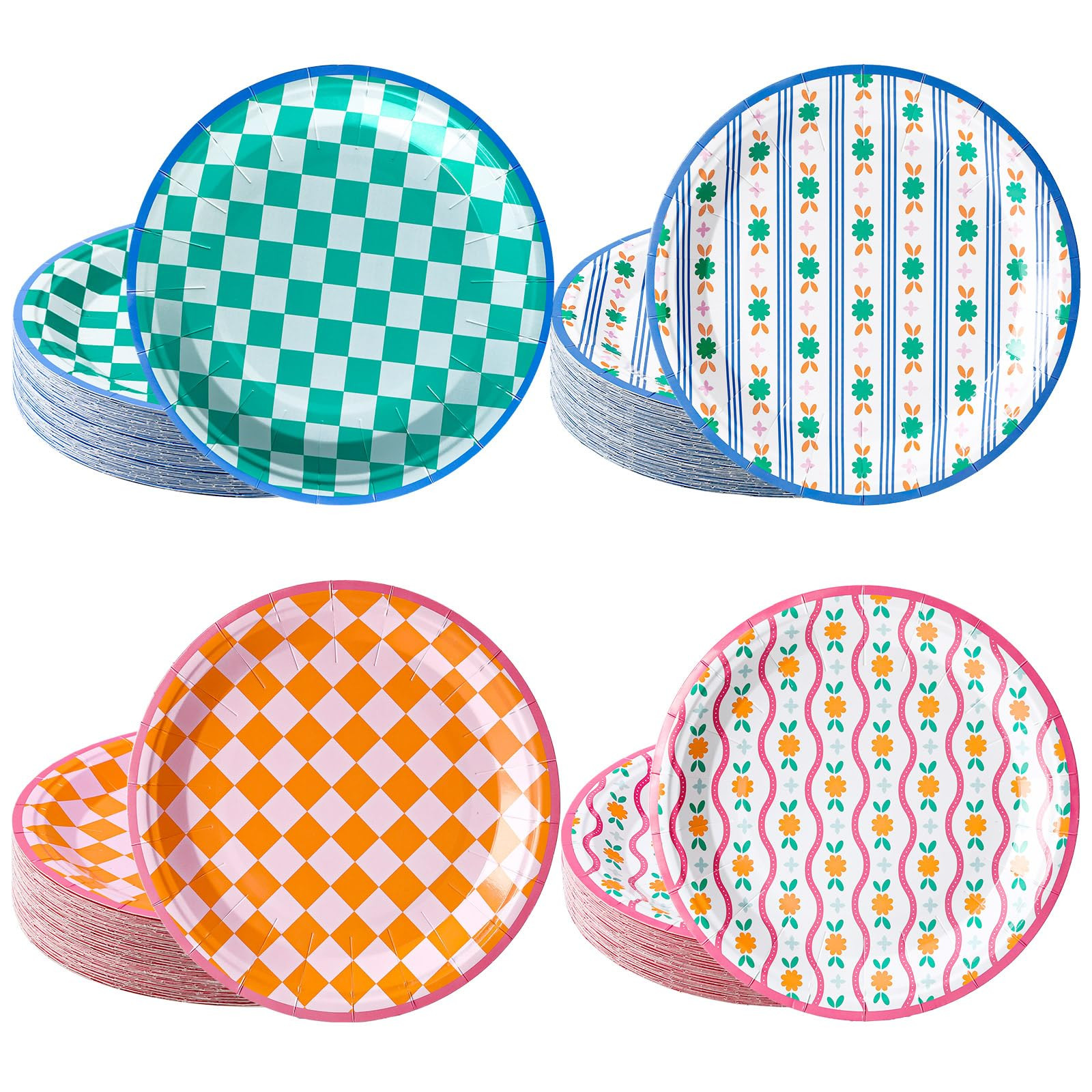 Qinyoung 100 Pcs Italian Summer Paper Plates 9" Floral Stripe Disposable Plates Bachelorette Part... | Amazon (US)