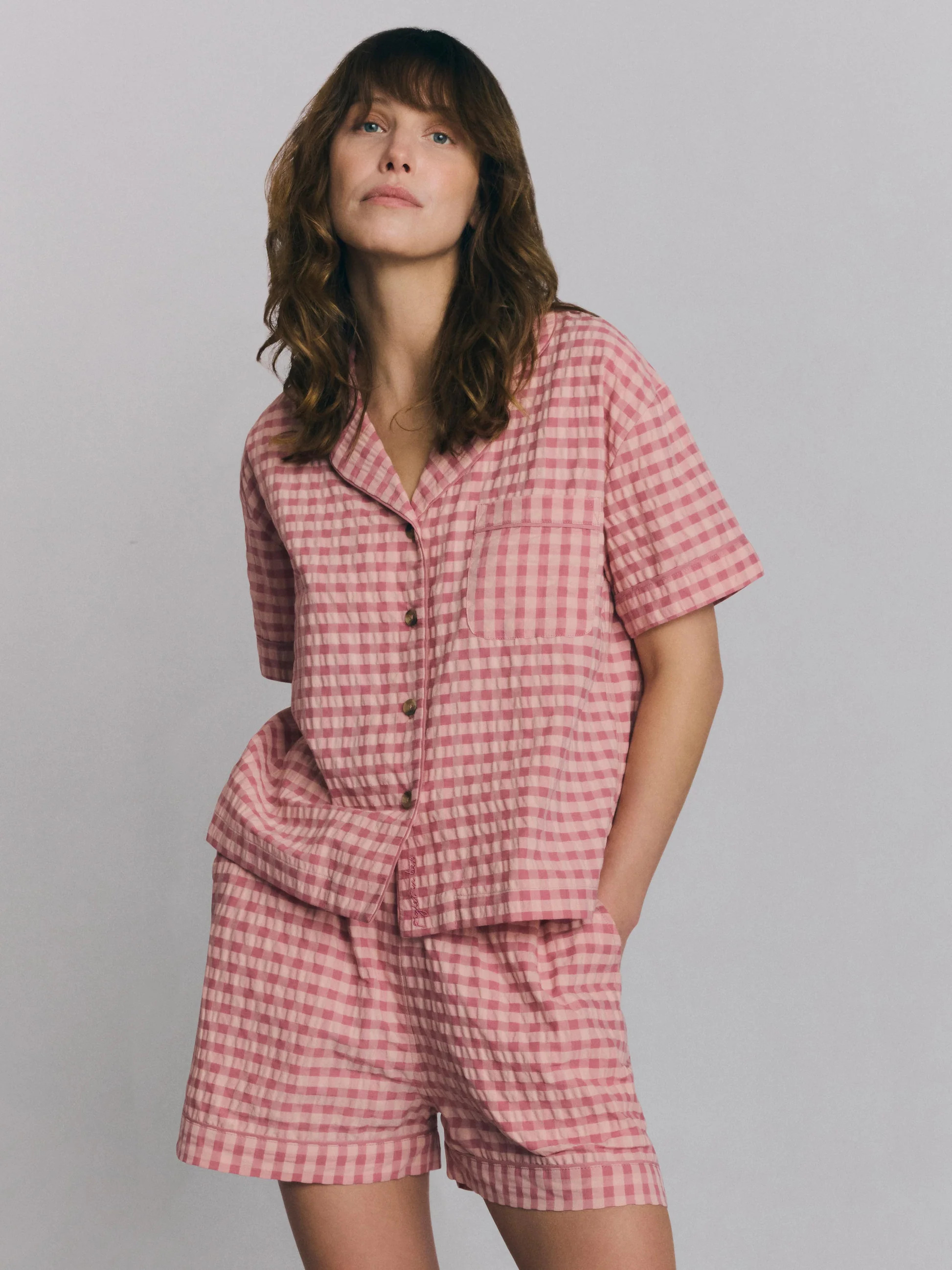 Dusty Pink & Rose Gingham Cotton Shorts Set | Piglet