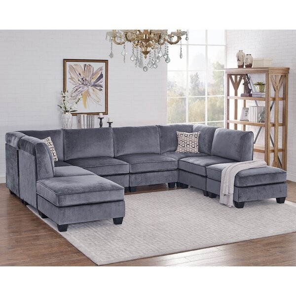 Dawnelle 120" Wide Velvet Symmetrical Modular Sectional with Ottoman | Wayfair North America
