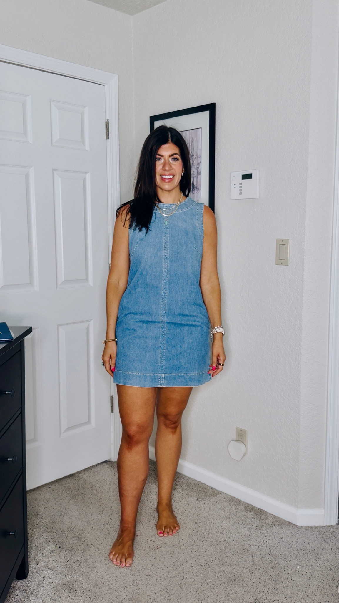 Wearing a medium. 
Use code Meghanxspanx 

Spanx, denim, denim dress, jean dress, summer style, spring style, spring fashion, midsize fashion, trending 

#LTKMidsize #LTKSeasonal #LTKootd