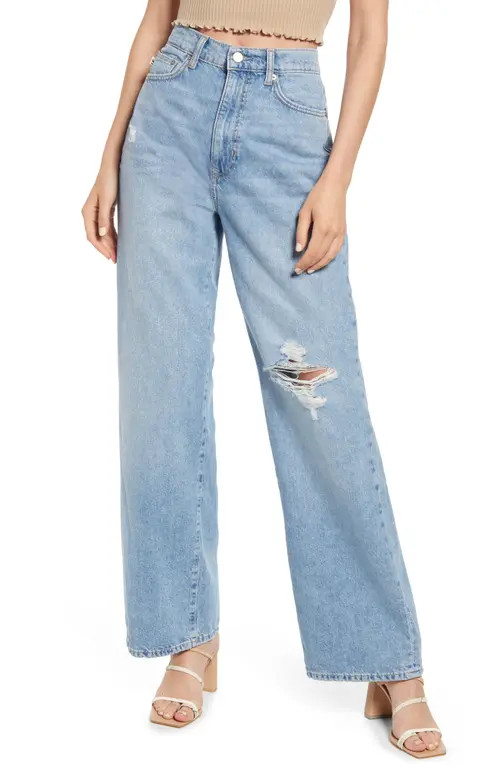 Lovers + Friends Lennon Distressed High Waist Wide Leg Jeans in Lawrence at Nordstrom, Size 30 | Nordstrom
