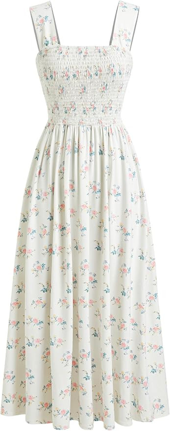 CIDER Womens Floral Summer Dresses Square Neck Sleeveless Midi A Line Casual Sundress | Amazon (US)