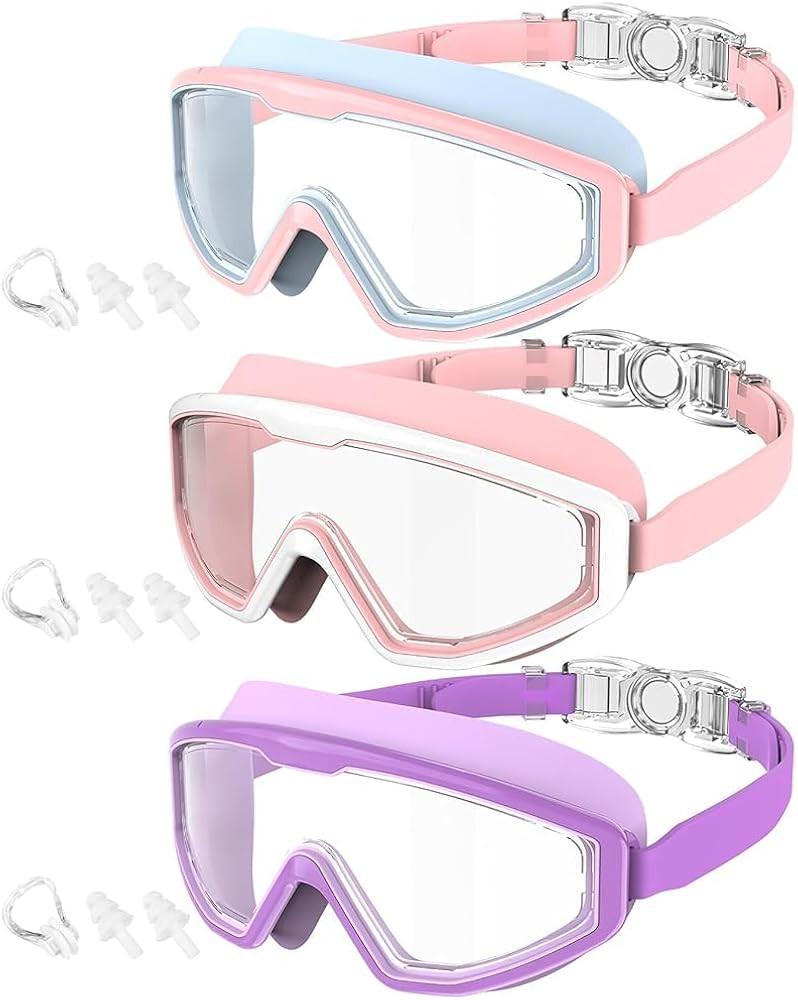Kids Goggles Age 4-16, Anti-Fog UV 180\u00b0Clear View Kids Swim Goggles, 3 Pack Swimming Goggles... | Amazon (US)