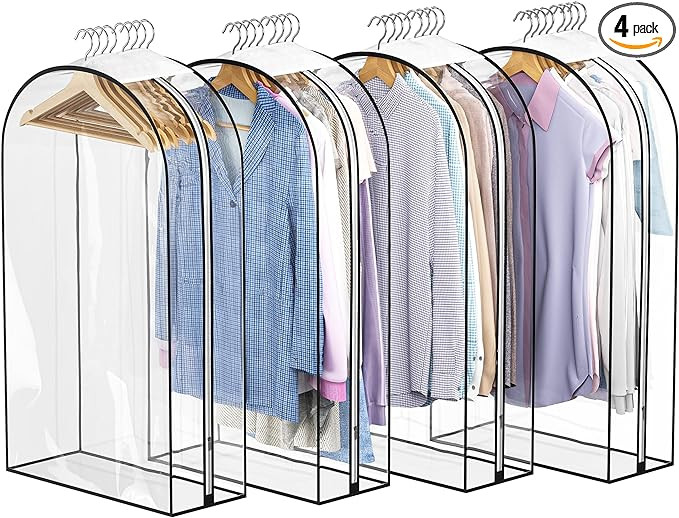 Clear Garment Bag For Hanging Clothes- 4 Pack 10” Gusseted Suit Bags For Closet Storage, Plasti... | Amazon (US)
