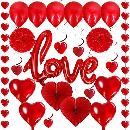TURNMEON Valentine's Day Party Decorations Set 23 Pack Heart Balloons with Hanging Swirls Heart Garl | Amazon (US)