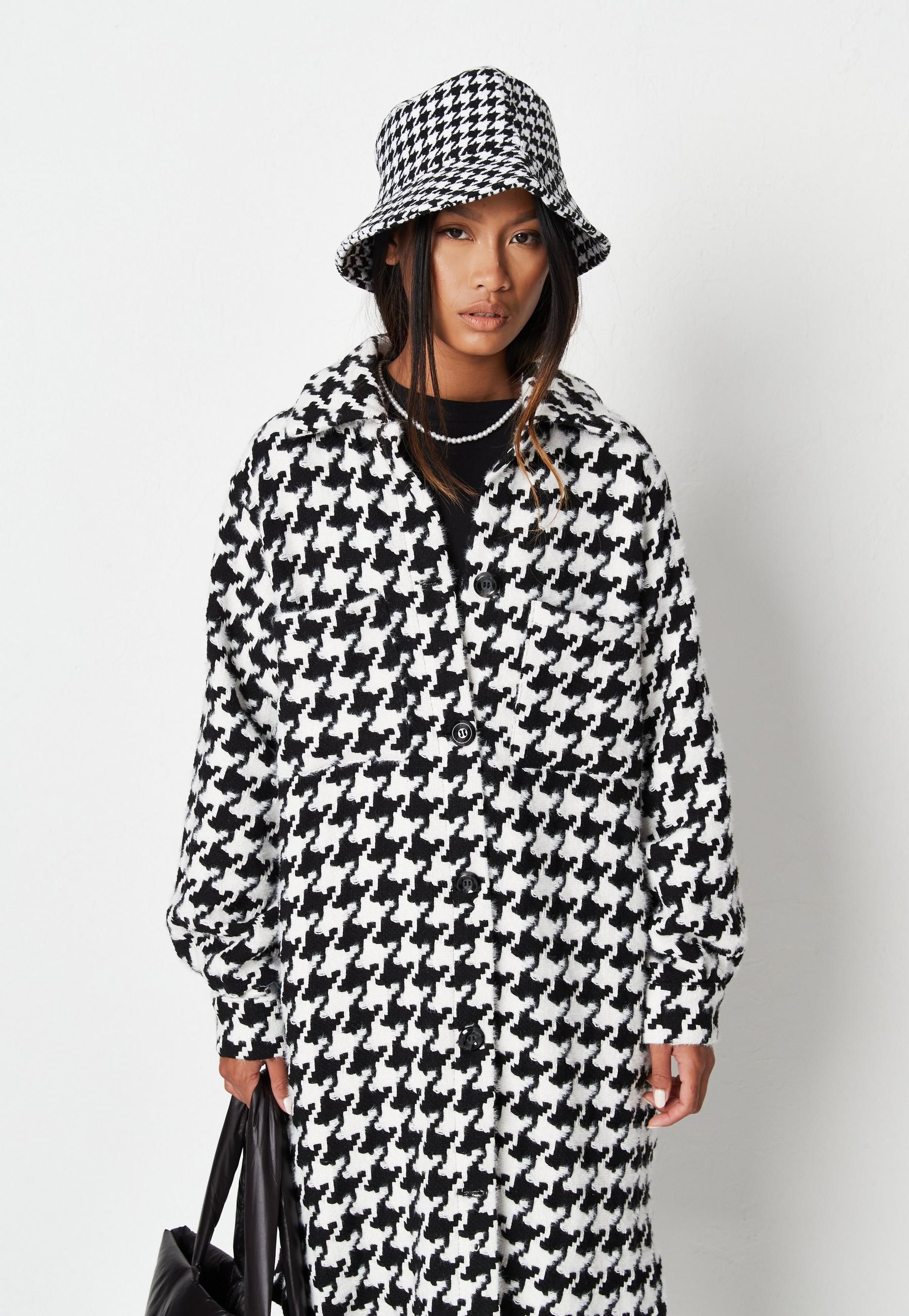 Missguided - Black Houndstooth Longline Shacket | Missguided (US & CA)