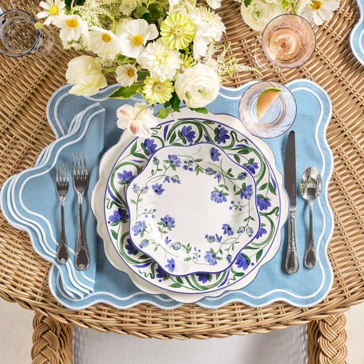 AERIN Garden Bouquet Blue Scalloped Chargers | Williams-Sonoma