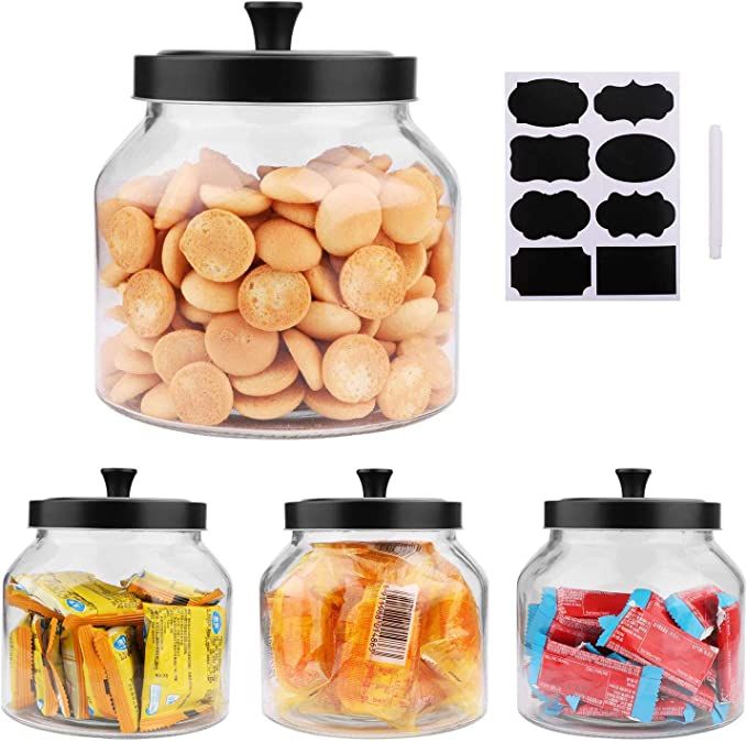 Glass Jars With Sealed Lids,Clear Glass Food Storage container with Black Brushed Metal lids,55 O... | Amazon (US)