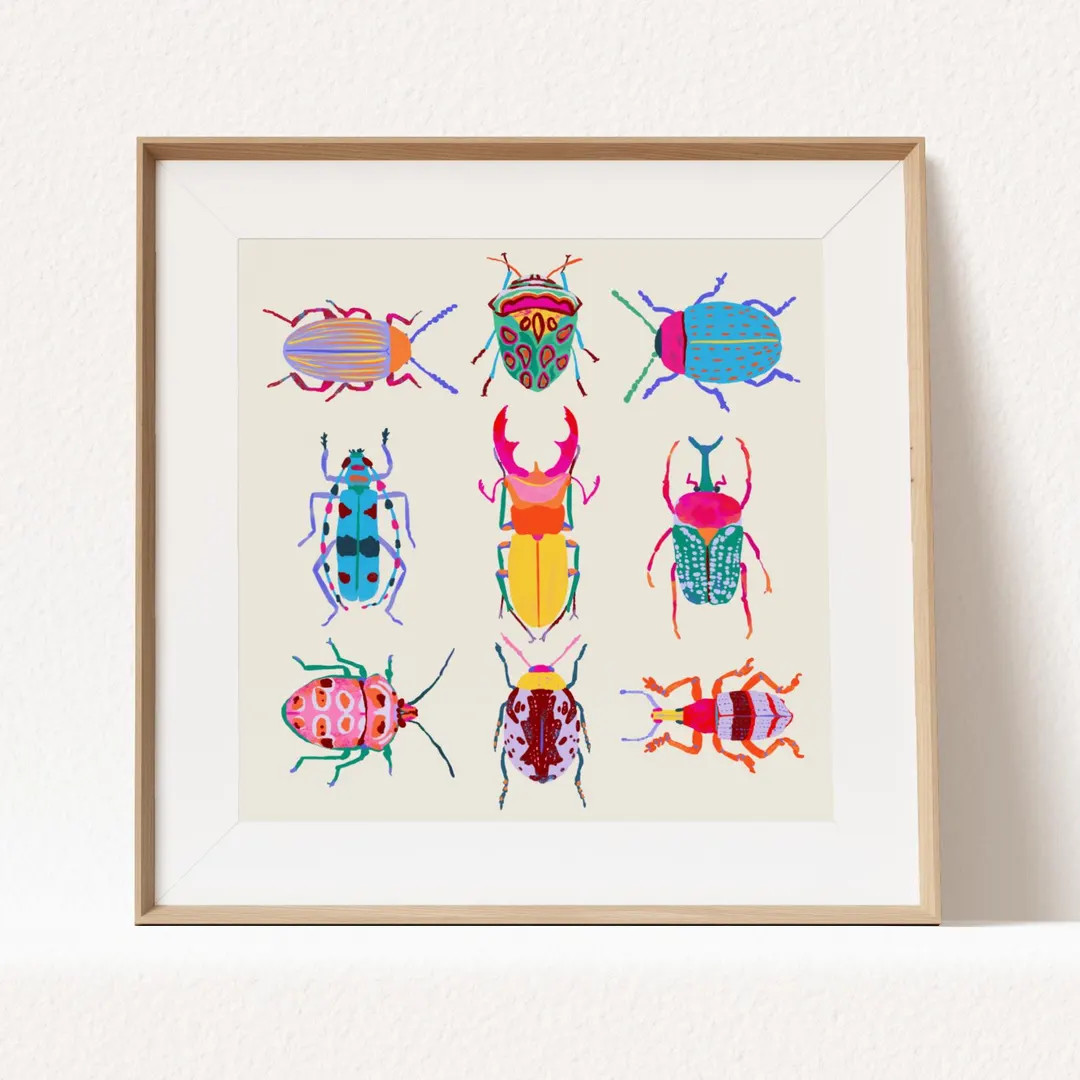 Vibrant Beetles Giclee Art Print | Colorful Insect Poster | Art for Nature Lovers & Kids Room Dec... | Etsy (US)
