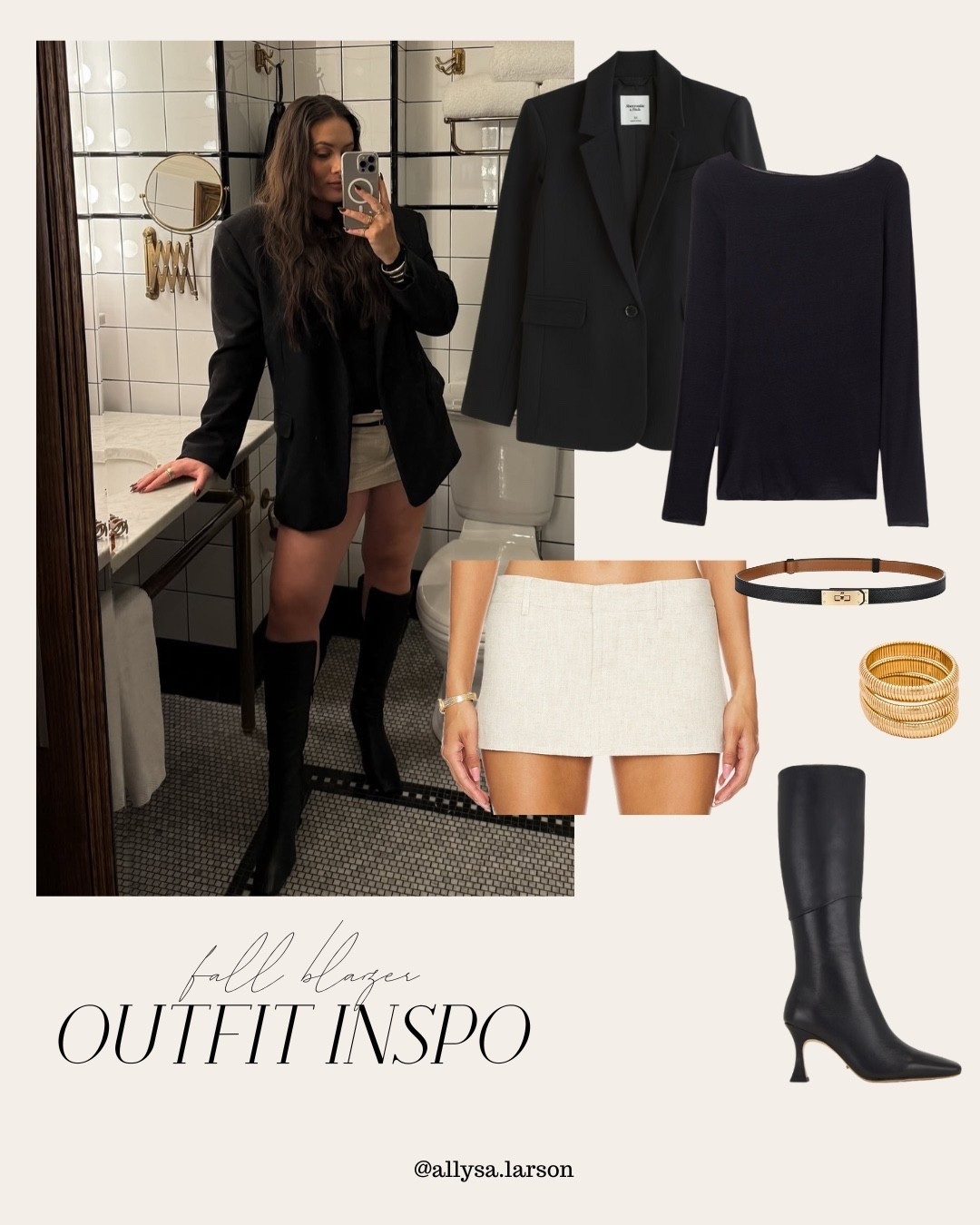 Chic fall blazer and mini skirt outfit for NYC styled with my favorite black boots and gold bangles 

#LTKFindsUnder100 #LTKSeasonal #LTKStyleTip