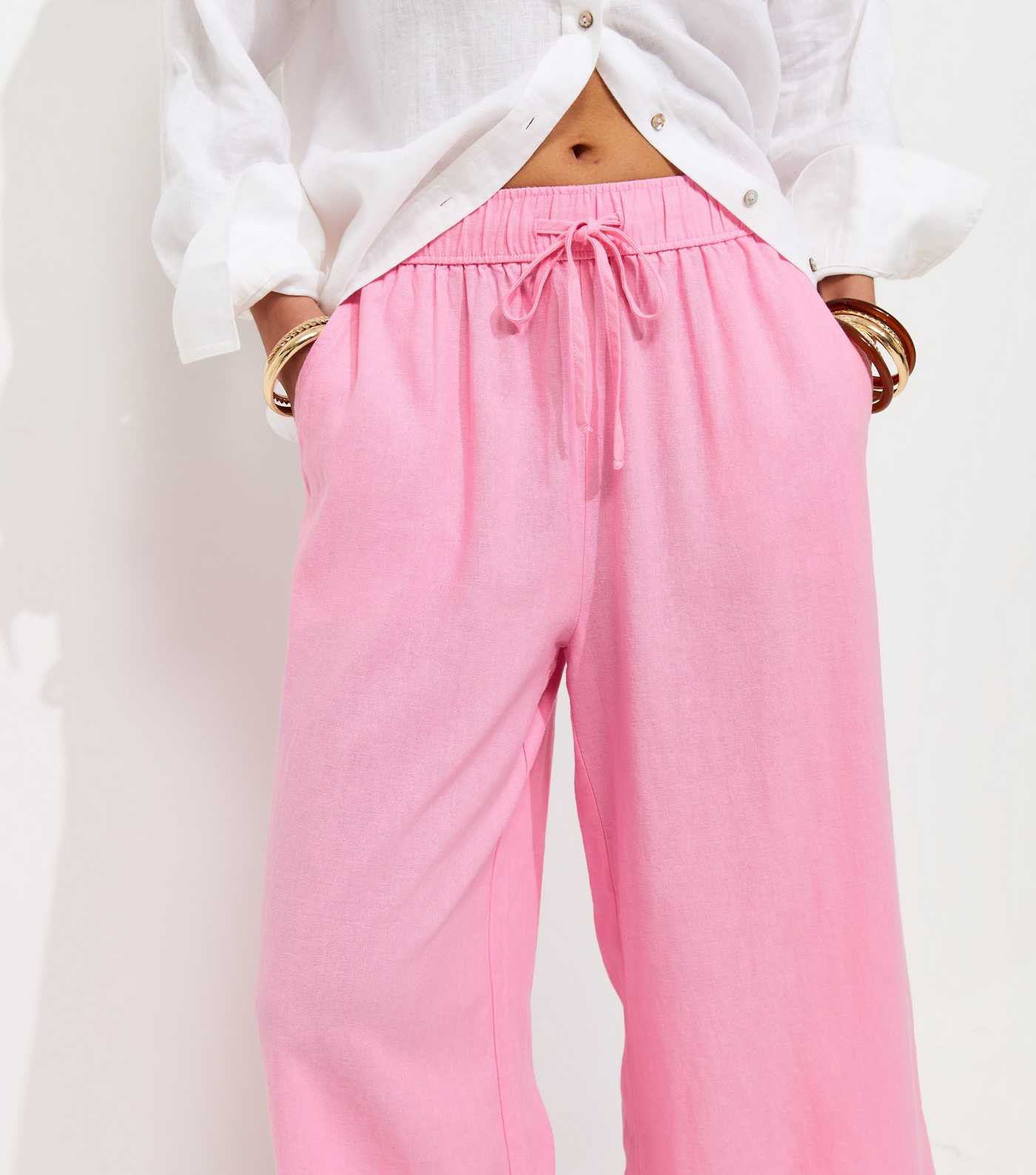 Bright Pink Linen Rich Crop Trousers | New Look | New Look (UK)