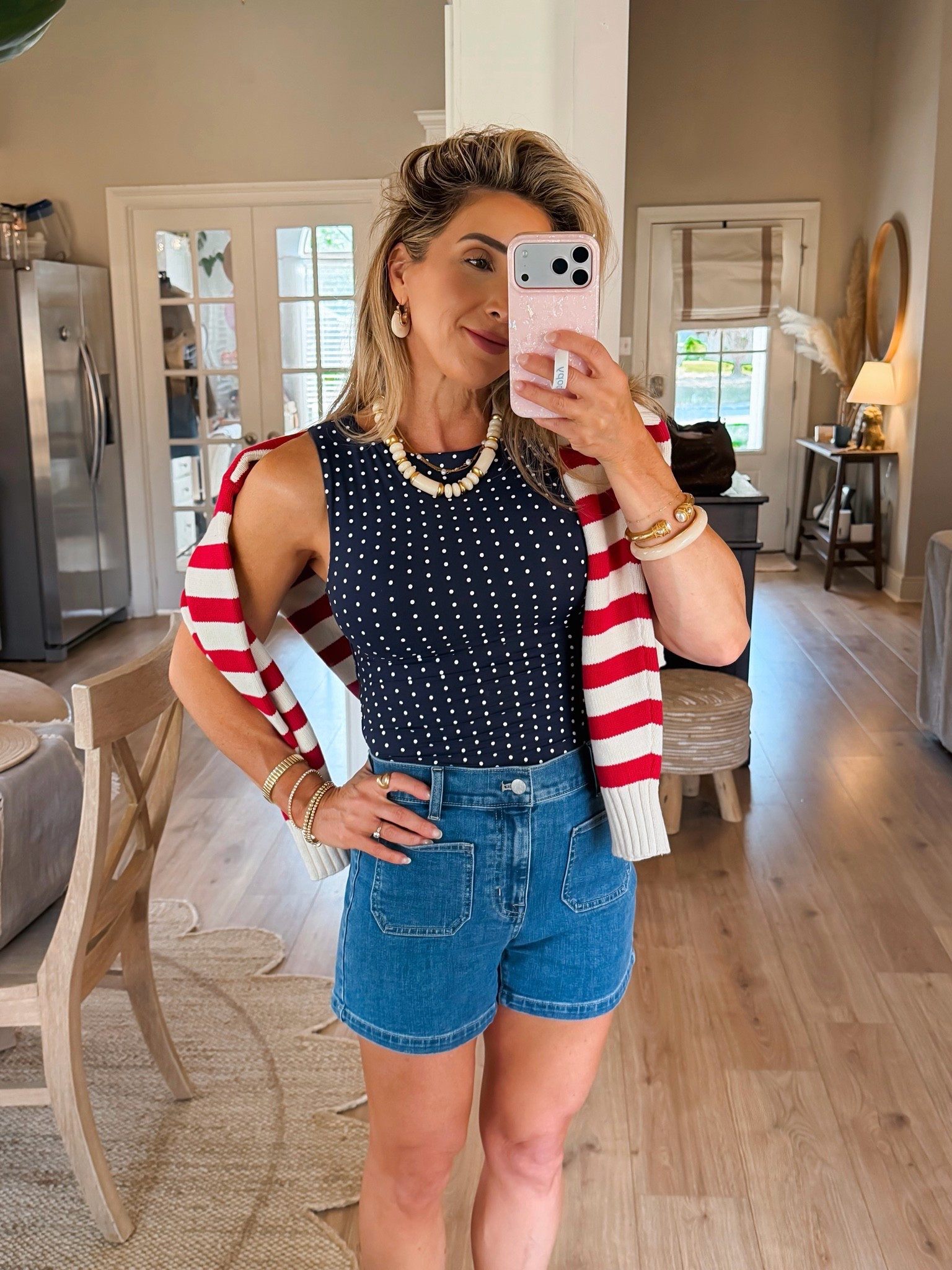 Got Labor Day weekend plans? 🇺🇸💙❤️

Summer outfits women, Labor Day outfits, patriotic outfits, denim shorts, navy polka dot top, weekend casual outfits

#LTKOver40 #LTKootd #LTKgrwm