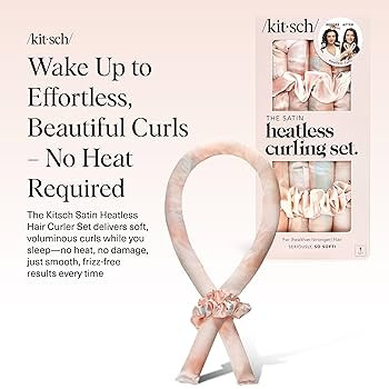 Kitsch Satin Heatless Curling Set – Heatless Curls Overnight with 34" Hair Curler & 2 Satin Scr... | Amazon (US)