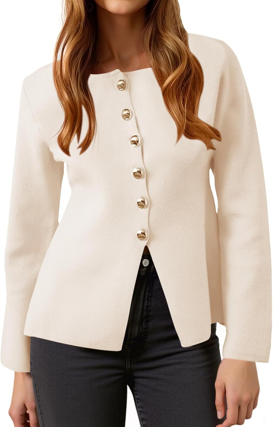 Cicy Bell Womens Button Up Cardigan Sweaters Long Sleeve Crew Neck Knit Coat | Amazon (US)