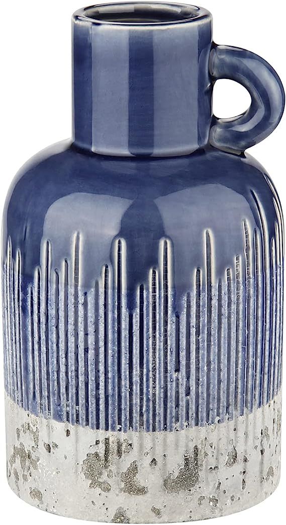 Decorative Blue Ceramic Vase Two-Tone Boho Flower Vase with Handle Pottery Bud Jug Vase for Flowe... | Amazon (US)