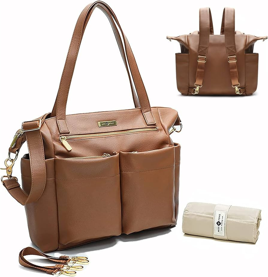 miss fong Diaper Bag Tote Baby Bag Leather Diaper Bag Backpack Large Diaper Tote Bag for girls & ... | Amazon (US)