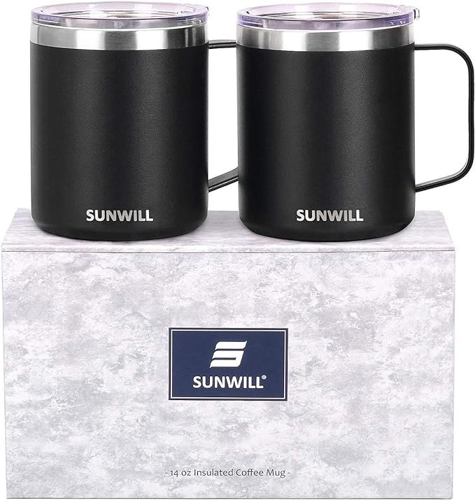 SUNWILL 14 oz Coffee Mug Set, Vacuum Insulated Camping Mug with Lid, Double Wall Stainless Steel ... | Amazon (US)
