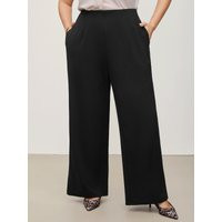 Plus Size Solid Elastic Waist Pleated Wide Leg Pants Women Black At the Office Wide Leg Mid Rise Work Pants BloomChic 30/6X | Bloomchic