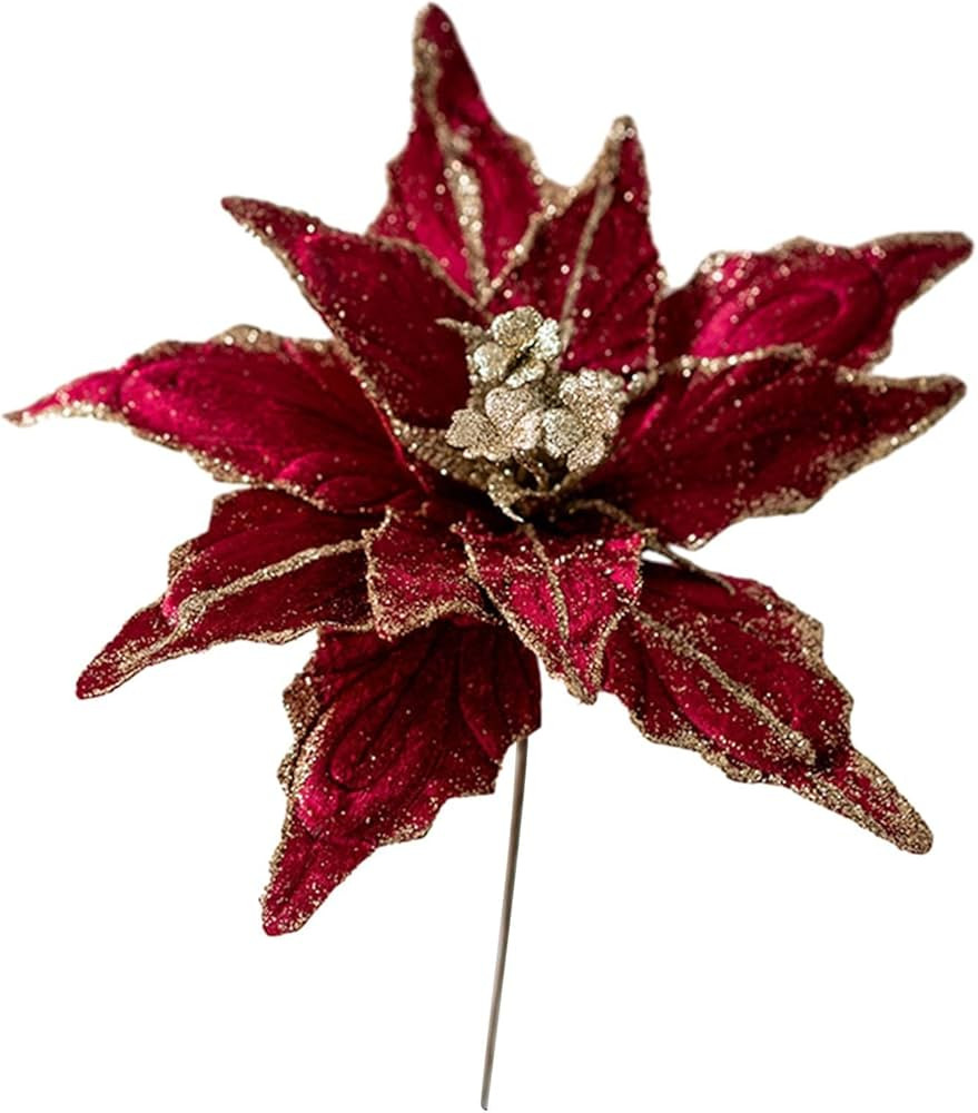 Christmas Poinsettia Glitter Flower Hanging Ornament 28cm Xmas Tree Decoration Party Home Garden ... | Amazon (US)