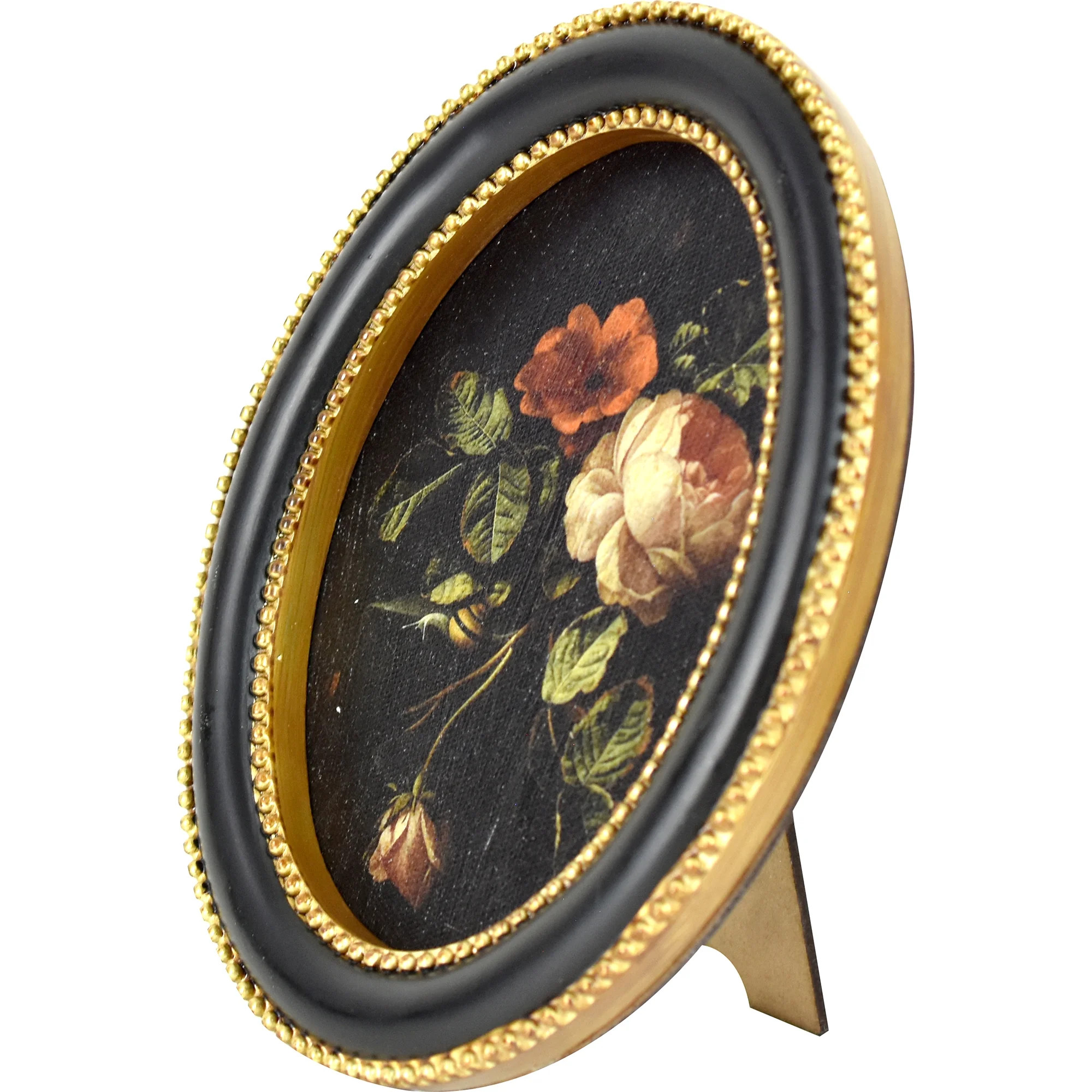 Home Decor Collection 6x8 Gold Ornate Rose Still Life Oval Framed Wall Art, Vintage Floral Canvas... | Walmart (US)
