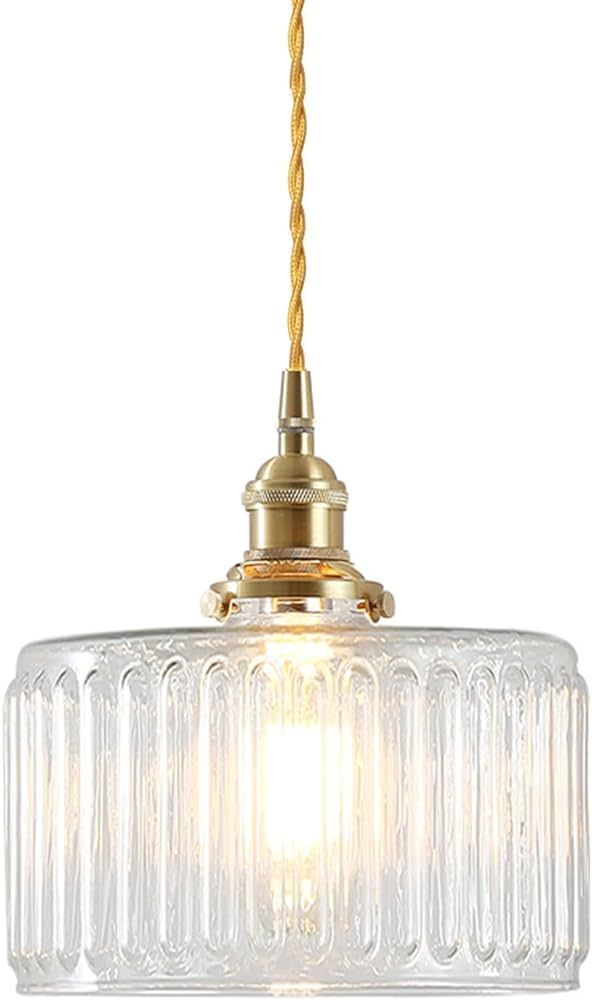HJXDtech Industrial Vintage E27 Brass Ribbed Glass Pendant Light Retro Flexible Twisted Pair Ceil... | Amazon (DE)