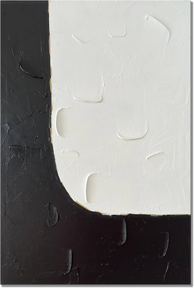 zoinart Black and White Canvas Wall Art 24x36 inches Handmade Minimalism Abstract Wall Painting V... | Amazon (US)