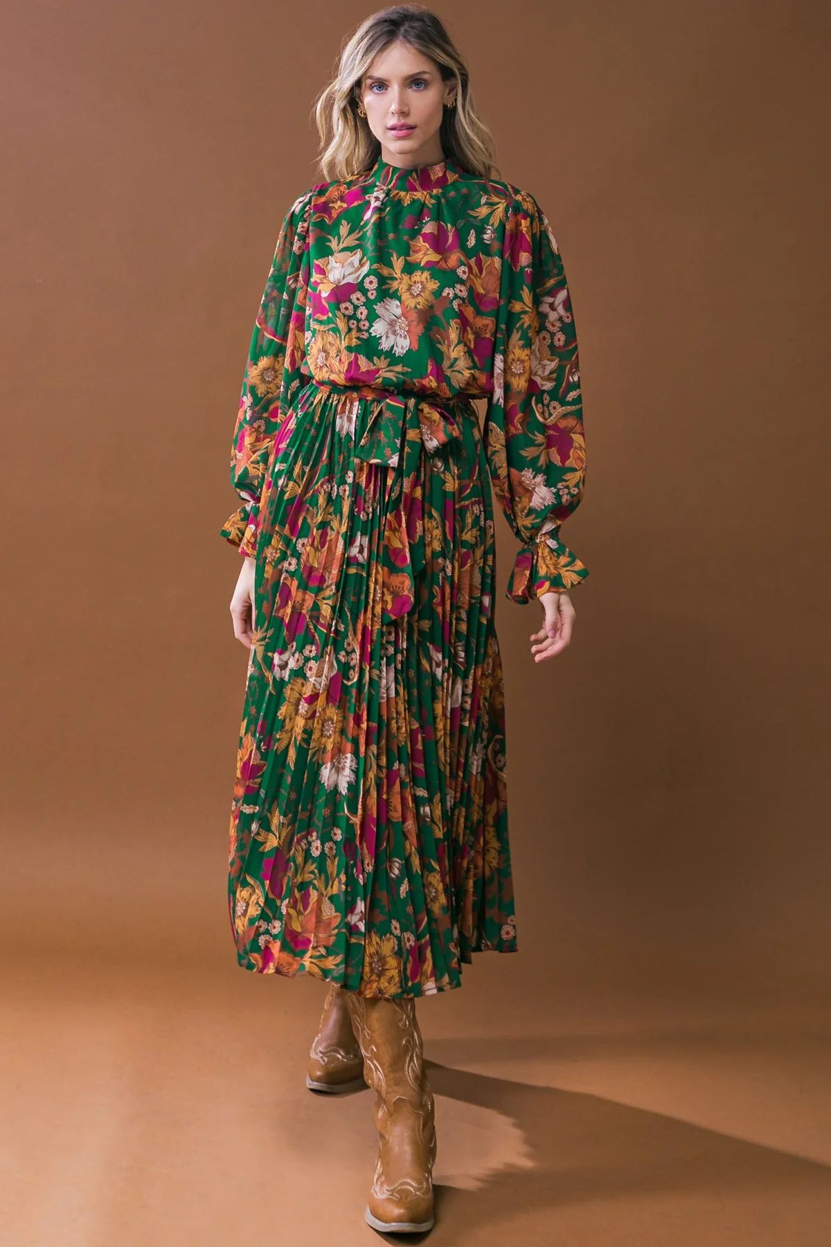 Dark Green Floral Textured Midi Dress | PinkBlush Maternity