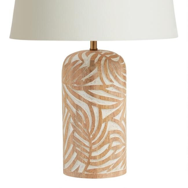 Natural Carved Wood Leaf Sura Table Lamp Base | World Market