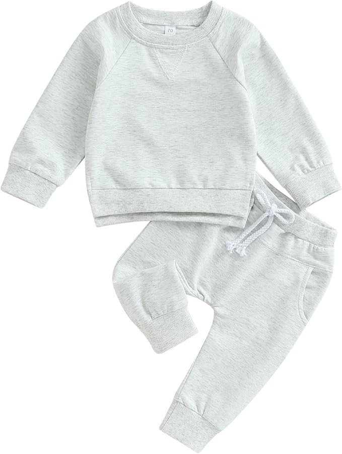 AEEMCEM Baby Boy Girl Clothes Toddler Fall Winter Outfits Solid Color Crewneck Sweatshirt and Jog... | Amazon (US)