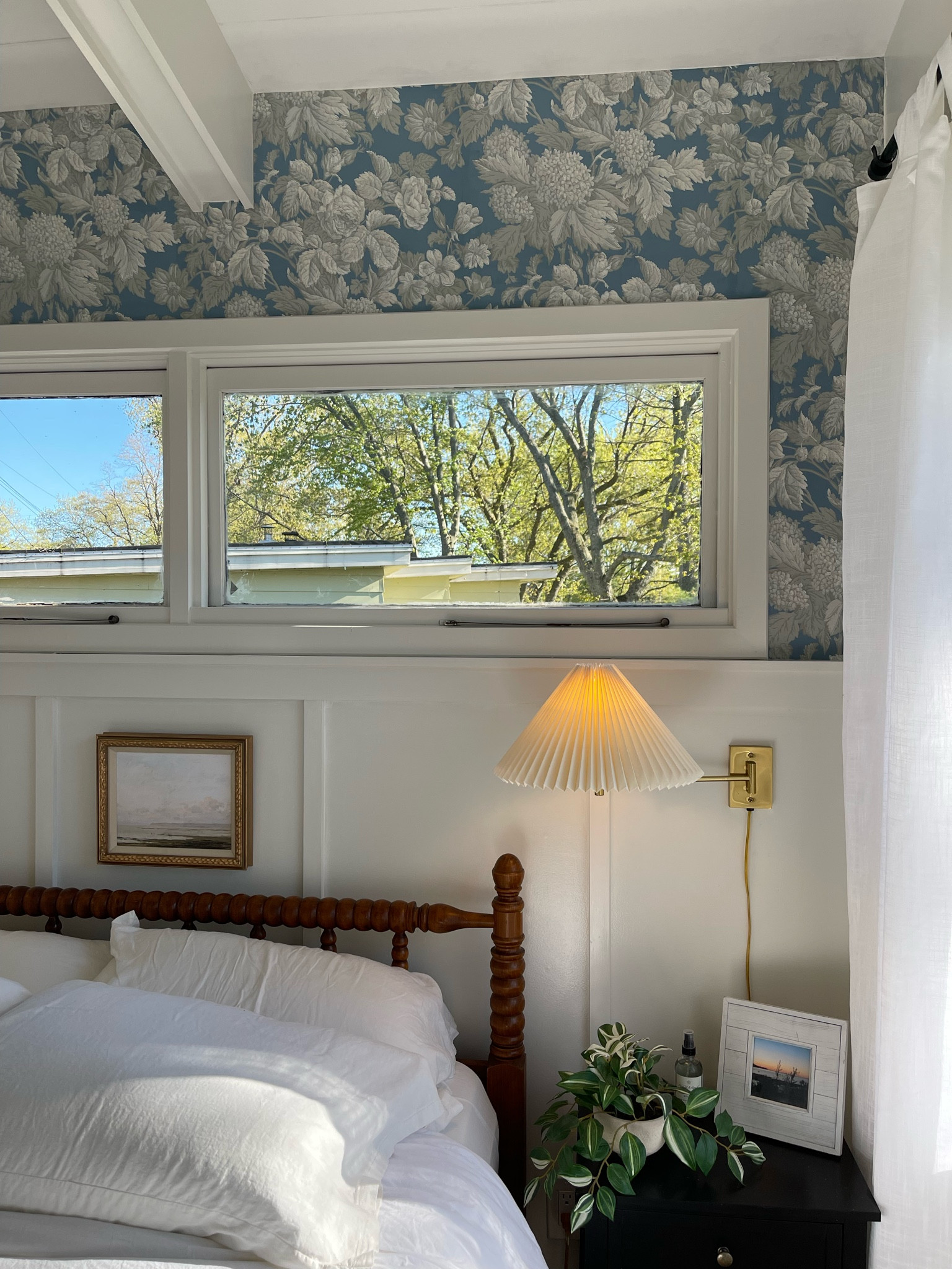 Cottage master bedroom details! Shop the look! 

Floral wallpaper, swing arm sconces, fluted shades, Etsy, spindle bed, antique, vintage, black nightstands, art, coastal design, coastal grand mother, light and airy, target

#LTKstyletip #LTKFind #LTKhome