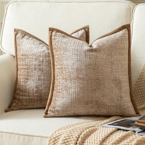 Yaertun Pack of 2 Chenille Textured Decorative Throw Pillow Covers Accent Solid Cushion Cover Sof... | Amazon (US)