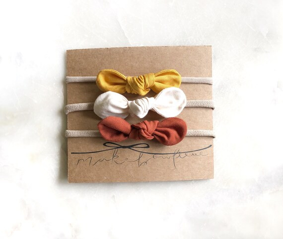 Candy Corn bow set | autumn knot bows, rust, white, mustard bow headbands, newborn headbands, fal... | Etsy (US)