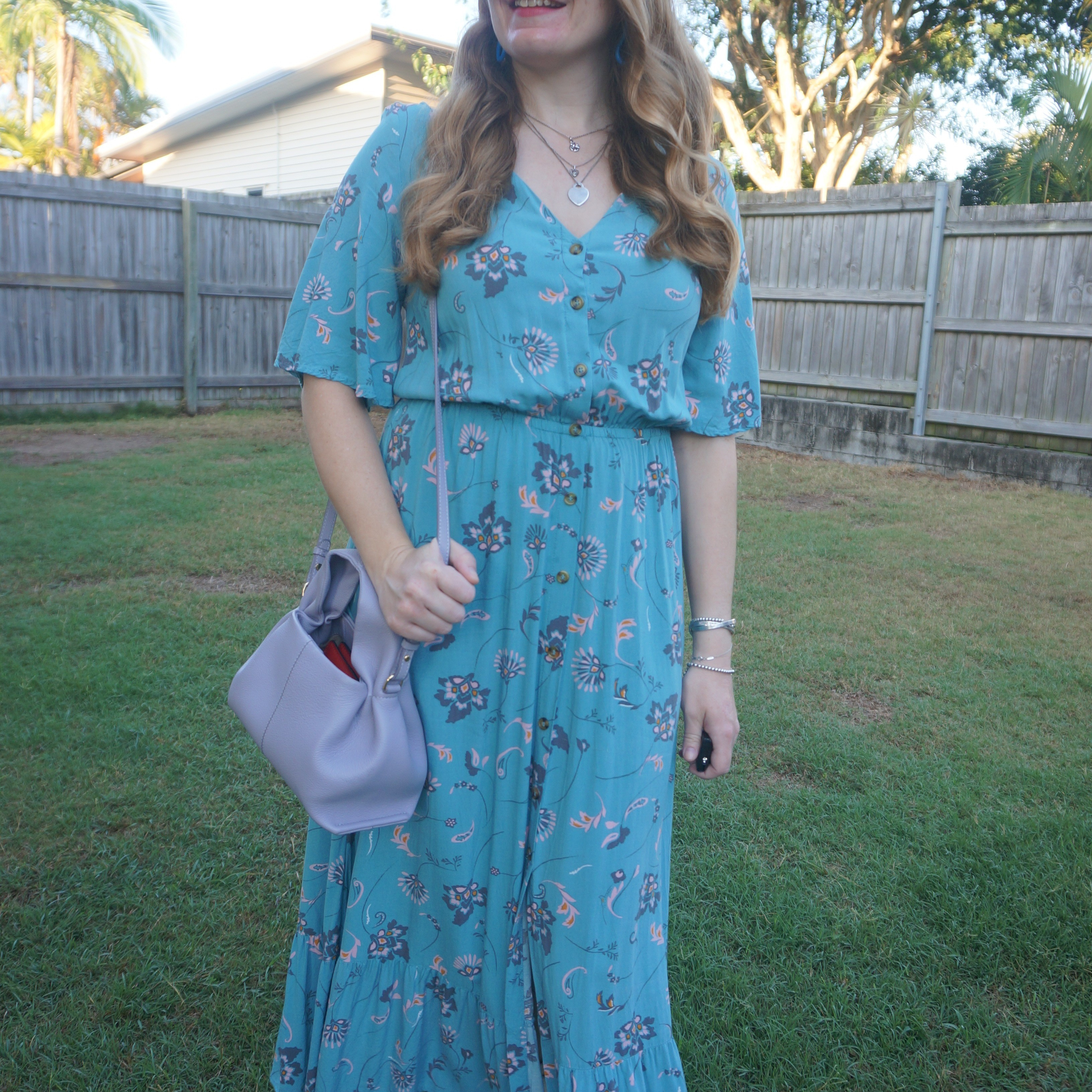 Wearing this thrifted Kmart Anko turquoise floral print maxi dress again, with my lilac Polene Numero neuf mini bag 💙💜

#LTKbag #LTKworkwear #LTKspring