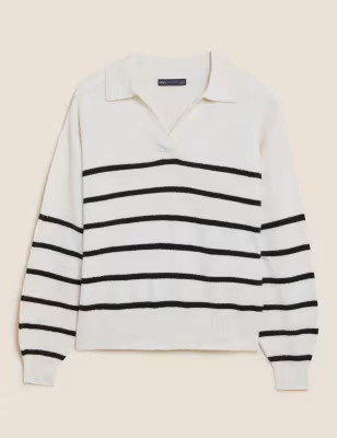 Striped Polo Neck Relaxed Jumper | M&S Collection | M&S | Marks & Spencer (UK)
