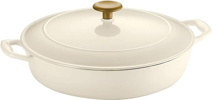 Tramontina Covered Braiser Cast Iron 4 Qt Latte with Gold Stainless Steel Knob, 80131/087DS | Amazon (US)