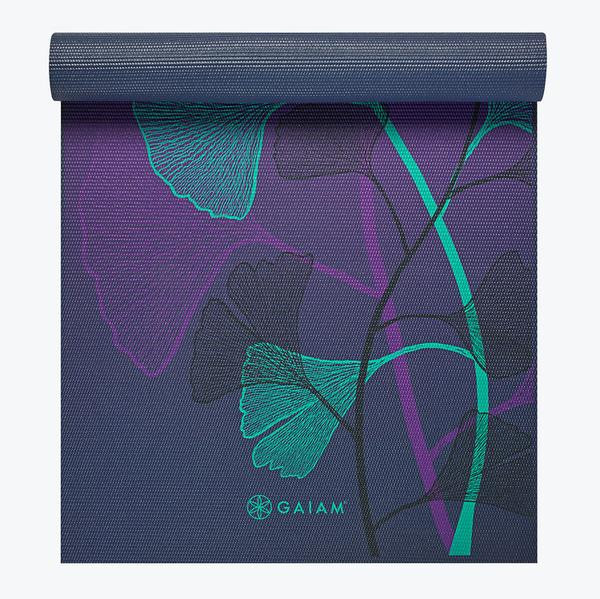 Gaiam Premium Lily Shadows Gingko Yoga Mat, 6mm - Blue/Purple | Gaiam.com, Inc